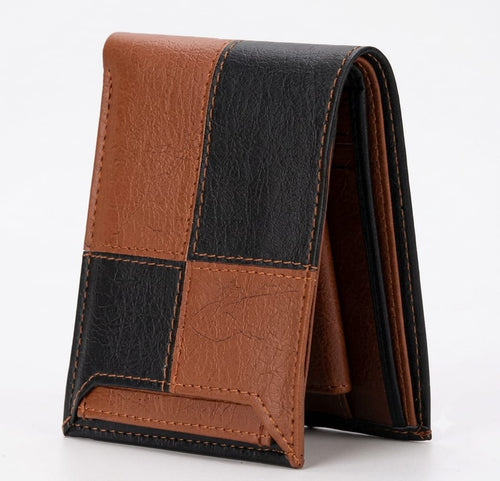 Dual-Tone Brown & Black Leather Bifold Wallet for Men Trend Craze