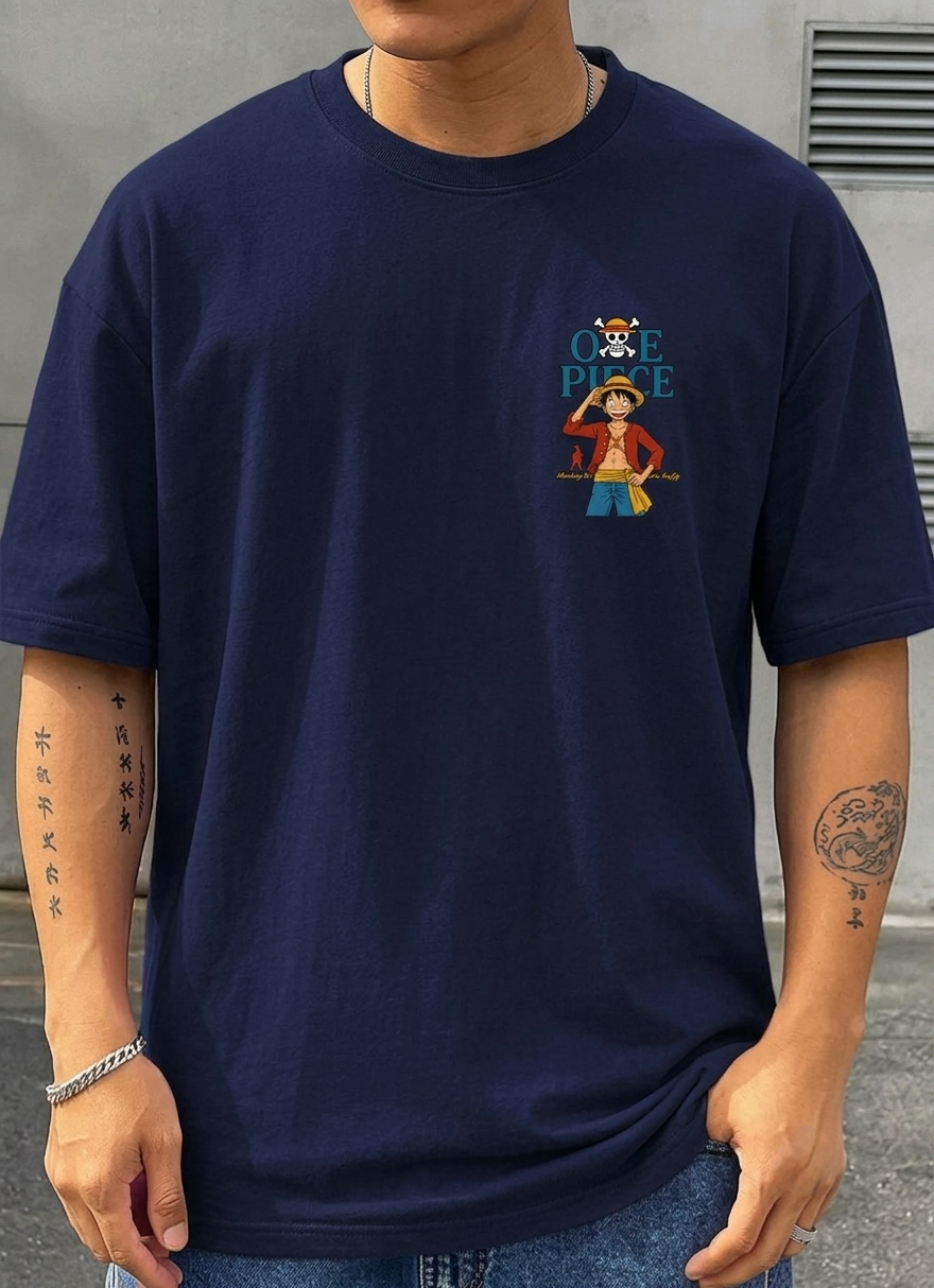 One Piece Luffy Navy Oversized Graphic T-Shirt Trend Craze