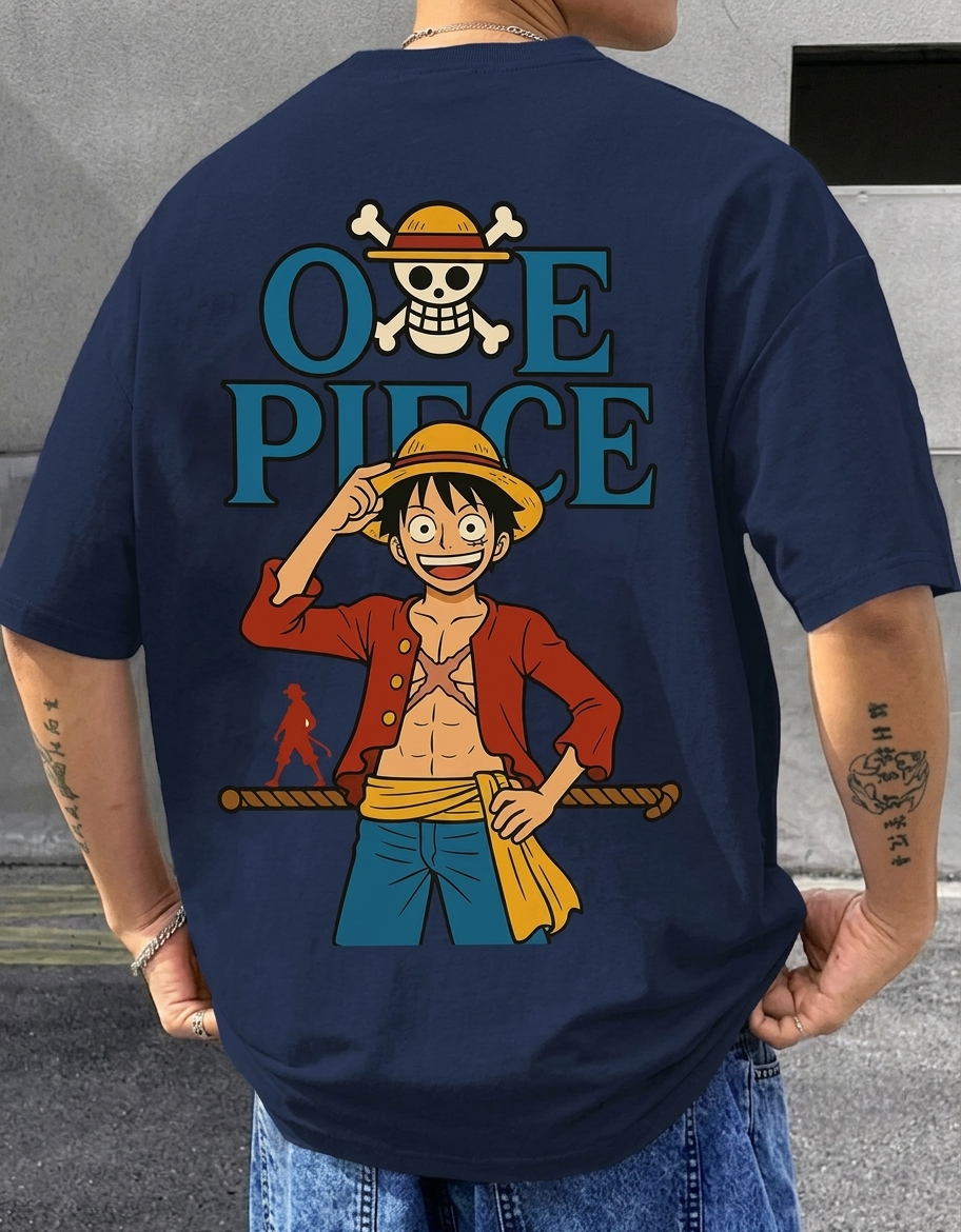 One Piece Luffy Navy Oversized Graphic T-Shirt Trend Craze