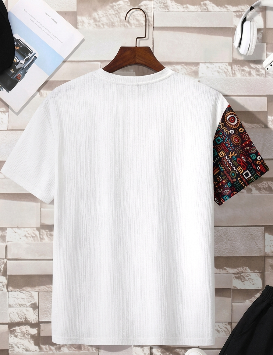 Men's White Tribal Accent Ribbed Pocket T-Shirt Trend Craze