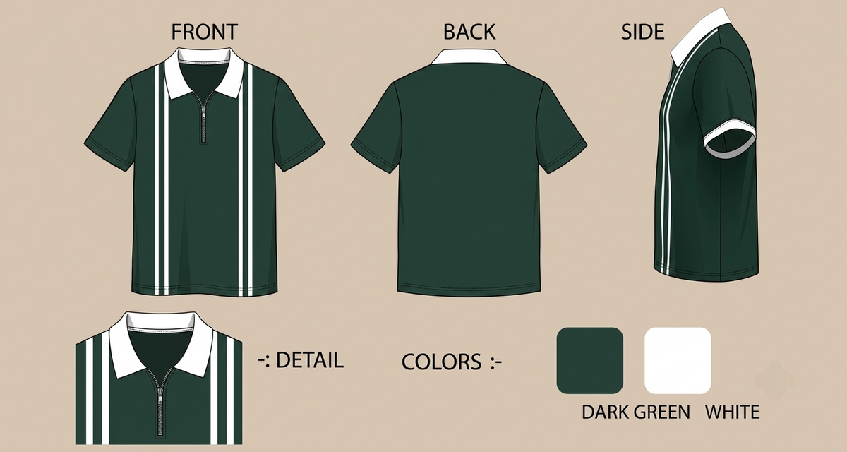 Men's Dark Green Zipper Polo T-Shirt Trend Craze