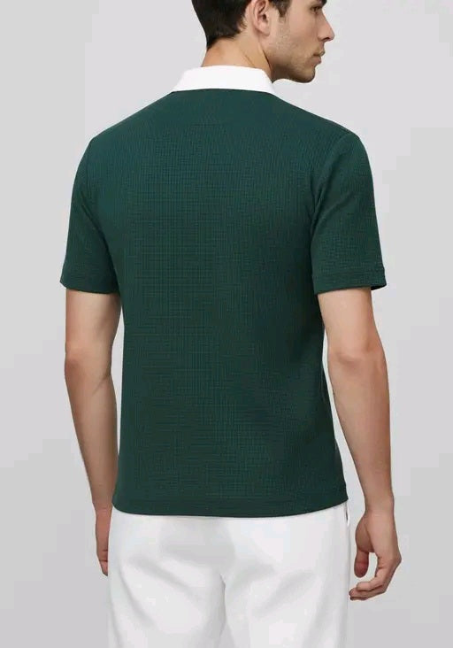 Men's Dark Green Zipper Polo T-Shirt Trend Craze