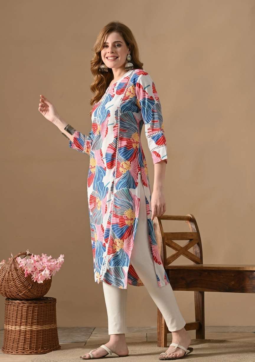 Vibrant Floral Printed Pure Cotton Kurti Trend Craze