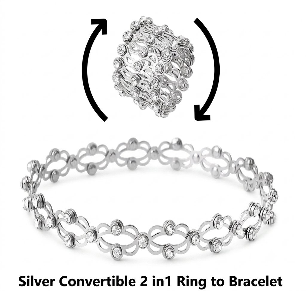 Silver Convertible 2-in-1 Expandable Ring to Bracelet Trend Craze
