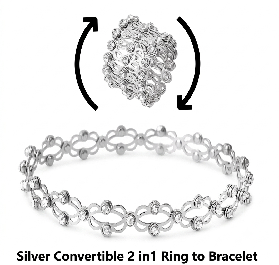 Silver Convertible 2-in-1 Expandable Ring to Bracelet Trend Craze
