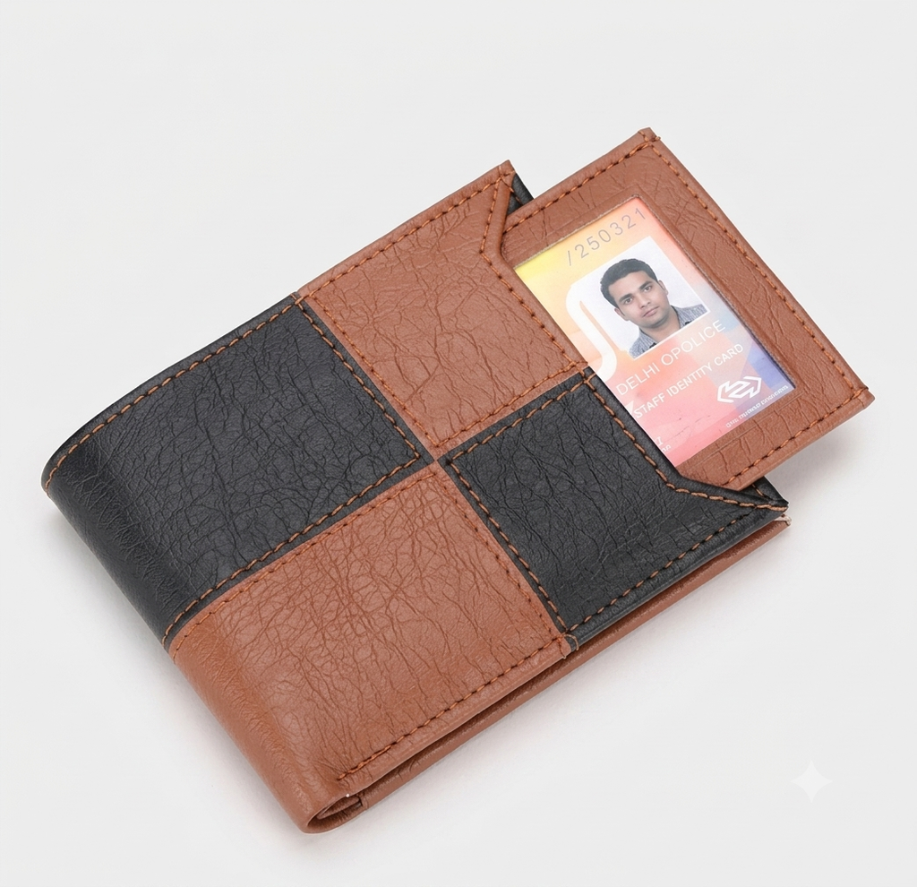 Dual-Tone Brown & Black Leather Bifold Wallet for Men Trend Craze