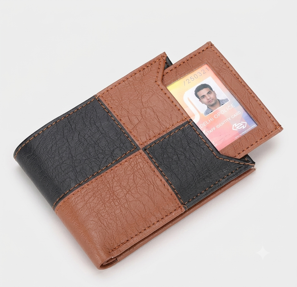 Dual-Tone Brown & Black Leather Bifold Wallet for Men Trend Craze
