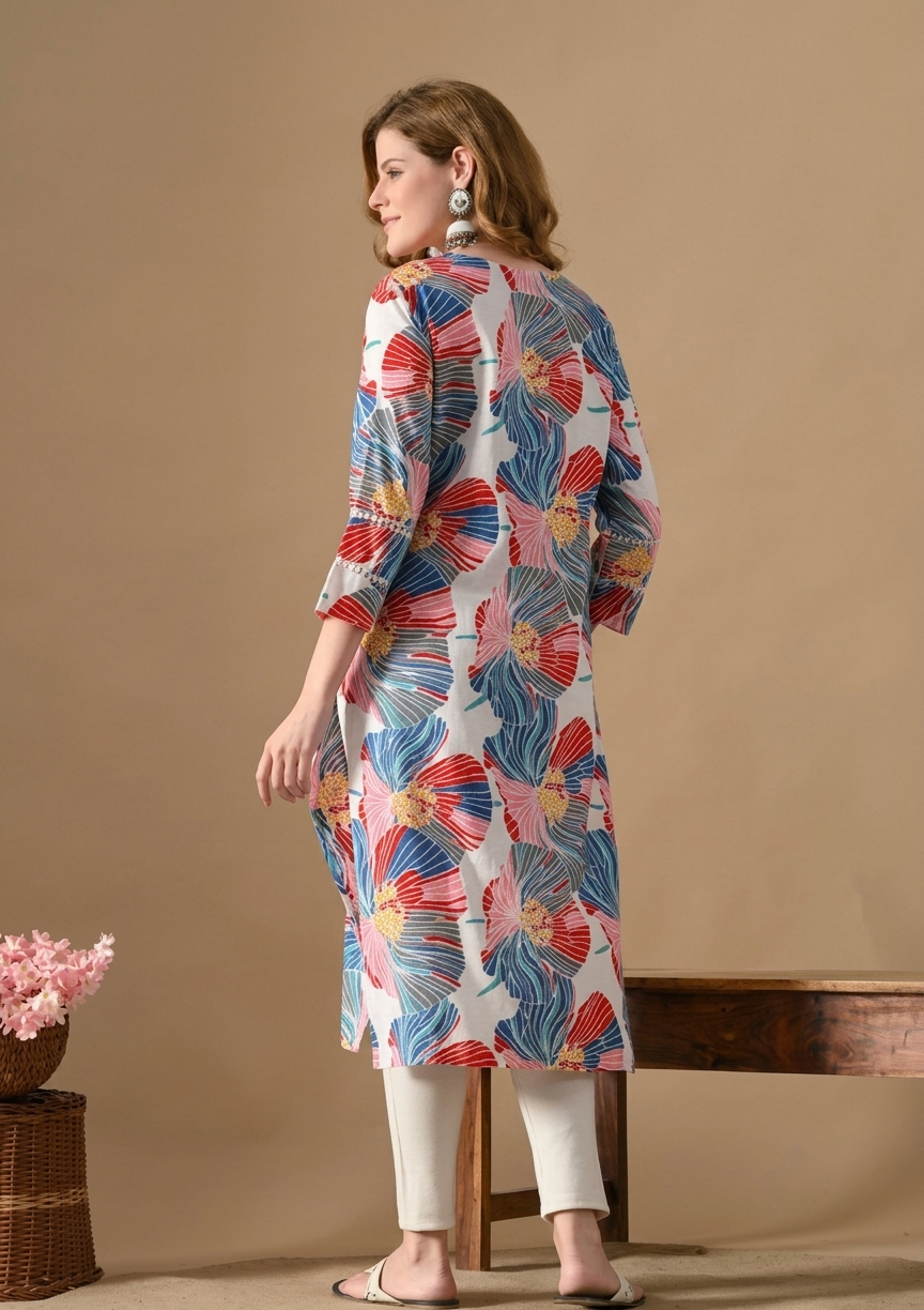 Vibrant Floral Printed Pure Cotton Kurti Trend Craze