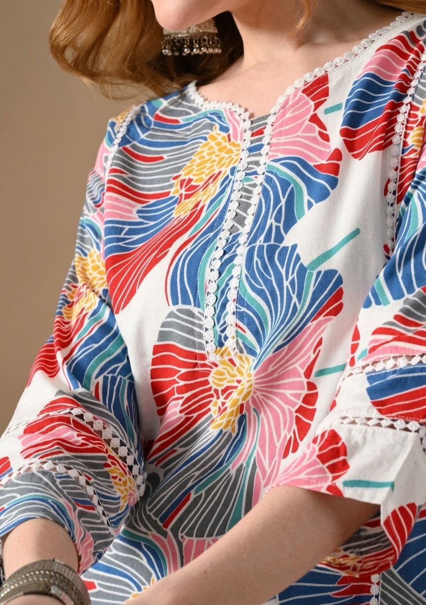Vibrant Floral Printed Pure Cotton Kurti Trend Craze