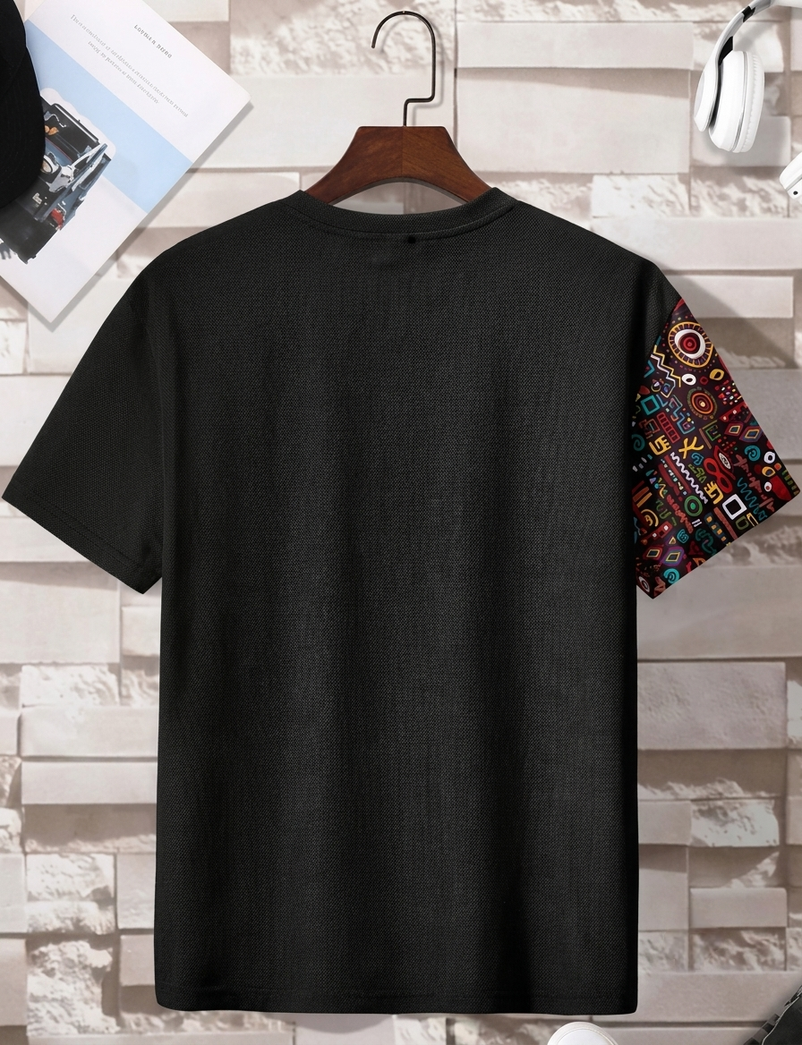Men's BlackTribal Accent Ribbed Pocket T-Shirt Trend Craze