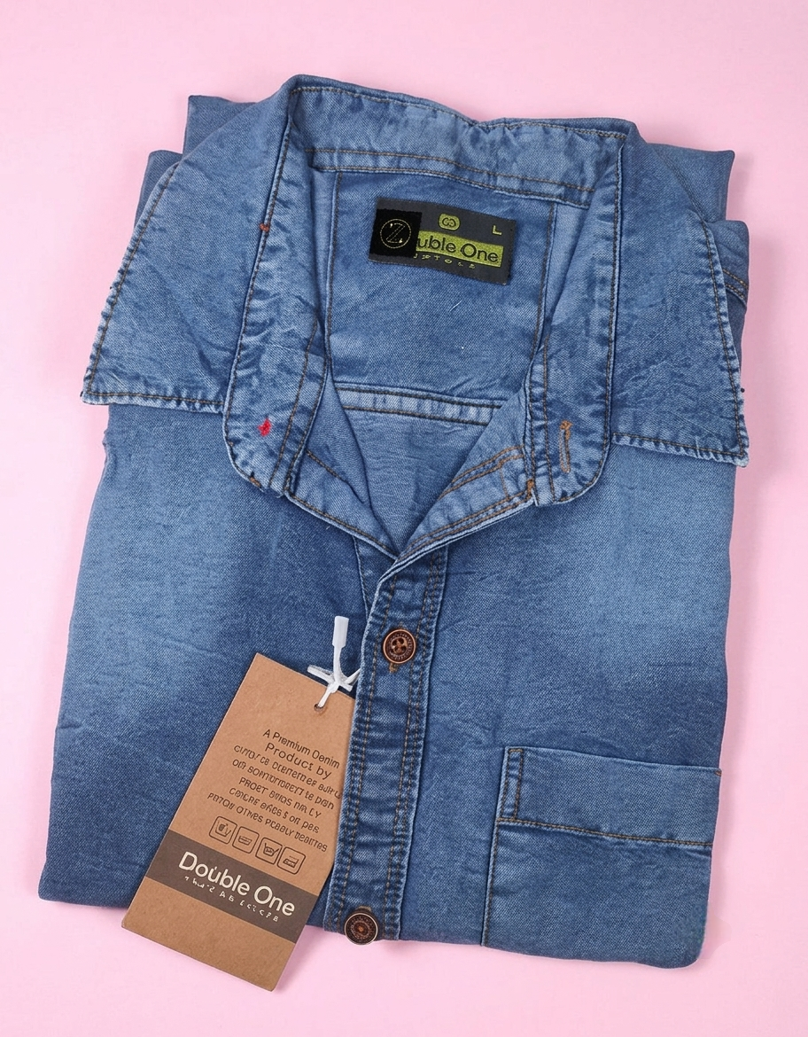 Men's Denim Full-Sleeve Shirt with White T-Shirt Trend Craze