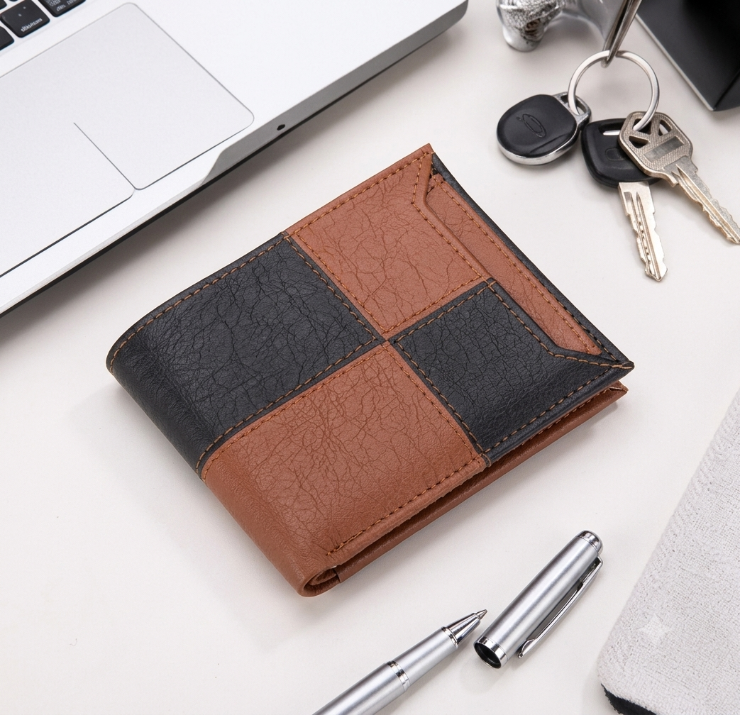 Dual-Tone Brown & Black Leather Bifold Wallet for Men Trend Craze