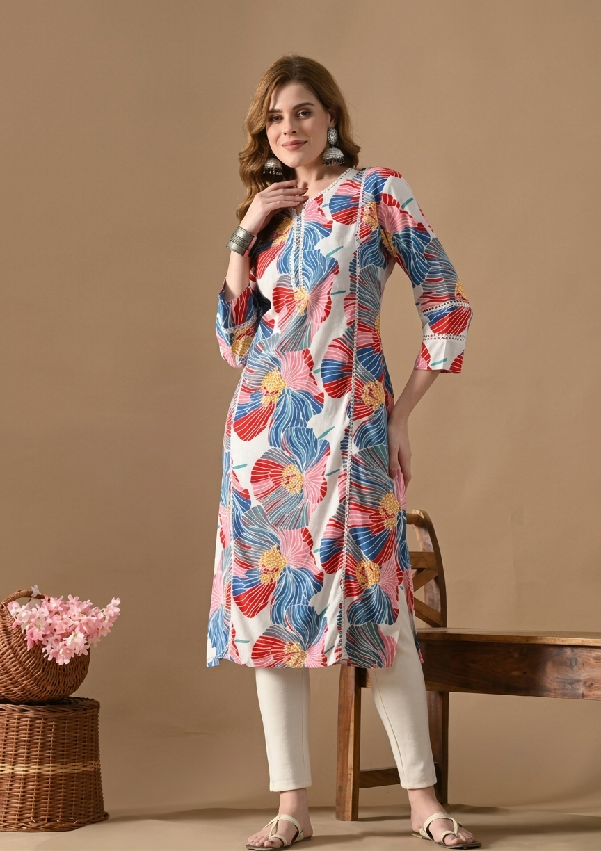 Vibrant Floral Printed Pure Cotton Kurti Trend Craze