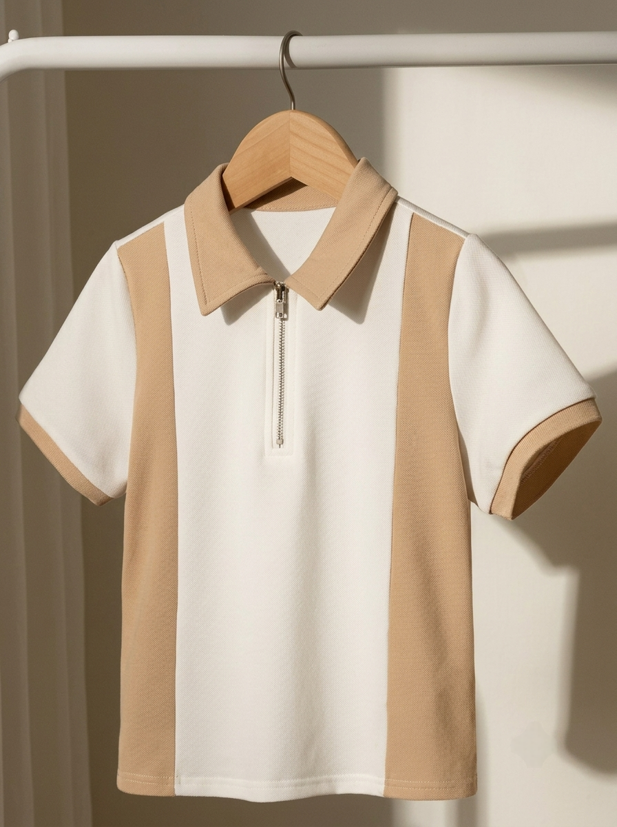Men's Colorblock Zip Collar Polo T-Shirt Trend Craze